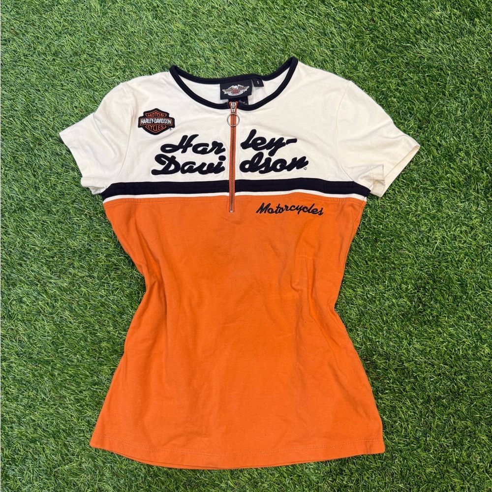 Harley-Davidson Women's Orange and Cream Tee